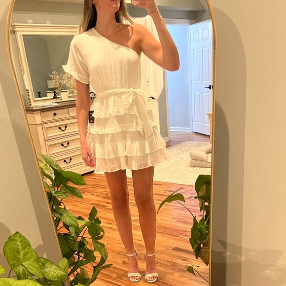 Lulus All the Love White One-Shoulder Tiered Ruffled Mini Dress MEDIUM - Picture 3 of 8